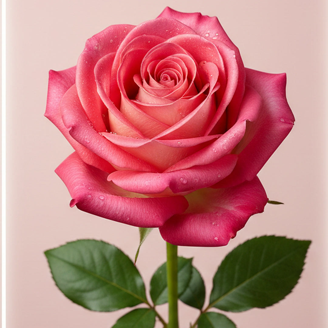 A full, vibrant pink rose in bloom